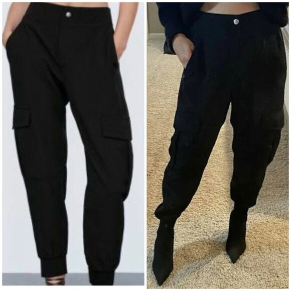 Zara Pants - ZARA Women’s CUFFED CARGO BLACK PANTS Y2K M 28